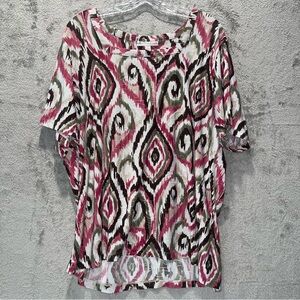 JM Collection Stretchy Square Neck Stitched Design Blouse Size 3X